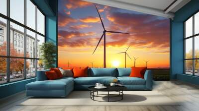 Sunset over wind turbine highlighting alternative energy for a sustainable future Wall mural