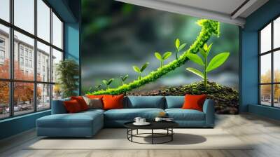 Symbol of Business Growth: Upward-Pointing Arrow Intertwined with Vibrant Green Plant for Eco-Friendly Corporate Expansion and Sustainable Practices Wall mural