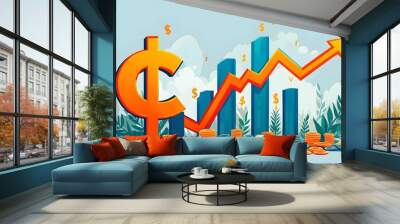 Symbol of financial success with bold dollar sign and upward arrows illustrating profit growth and positive revenue trends Wall mural