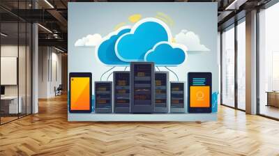 Symbolic Representation of Cloud Computing with File Transfer Between Devices Wall mural