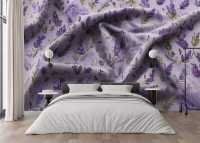 The fabric with a purple flower pattern shows the delicate embroidery design Wall mural