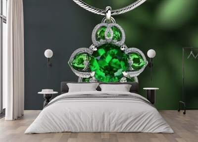 The gorgeous green gem necklace shines with bright brilliance, demonstrating luxury and elegance. Wall mural