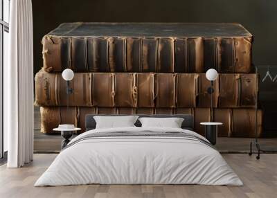 Timeless elegance of antique leather-bound books stacked neatly on a table Wall mural