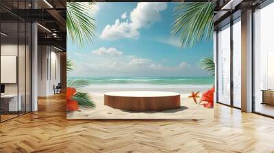 Tropical Beach Podium for Relaxation and Leisure on Sandy Shore Wall mural