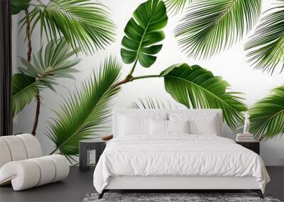 Tropical green palm leaf texture pattern on white background Wall mural