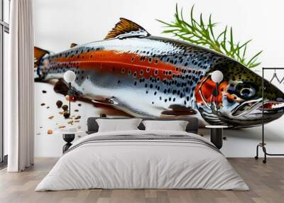 Trout Displayed on a White Background Wall mural