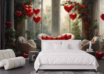 Valentines Day themed romantic composition featuring heart-shaped blank space for messages and expressions of love Wall mural