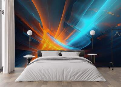 Vibrant Abstract Digital Artwork Featuring Glowing Orange and Blue Hues Wall mural