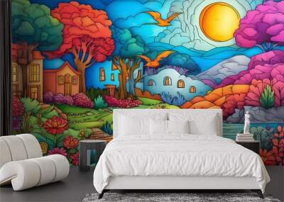 Vibrant and Engaging Coloring Page for Creative Expression Wall mural