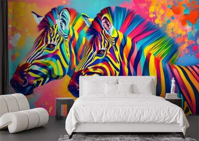 Vibrant and modern zebra painting bursting with color Wall mural