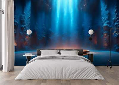 Vibrant blue gradient backdrop featuring a radiant central light beam creating a dynamic, atmospheric ambiance Wall mural