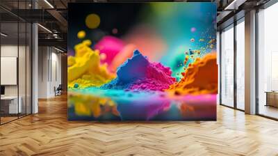 Vibrant bokeh of colorful powder celebrating joy and happiness in a close-up view Wall mural