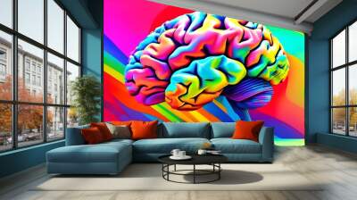 Vibrant Brain Illustration Celebrating Creativity and Intelligence Amidst a Colorful Background Wall mural