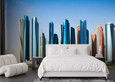 Vibrant city skyline of Abu Dhabi featuring towering modern skyscrapers against a stunning backdrop Wall mural