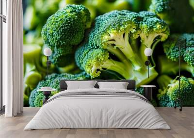 Vibrant close-up of fresh green broccoli highlighting its unique textures and rich color Wall mural