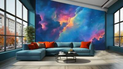 Vibrant Cosmic Sky Filled with Colorful Nebula Clouds Wall mural