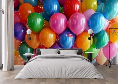 Vibrant display of colorful balloons hanging from the ceiling, creating a lively and festive atmosphere full of celebration and joy Wall mural