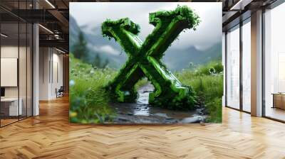 Vibrant green leaves forming a unique letter X shape in nature Wall mural