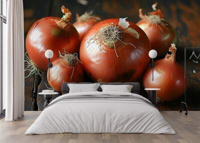 Vibrant layers of fresh onions showcasing their natural textures and colors Wall mural