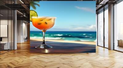 Vibrant Margarita cocktail close-up with a stunning seascape backdrop Wall mural