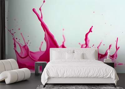 vibrant pink paint splashes creating dynamic visuals on a clean white backdrop Wall mural