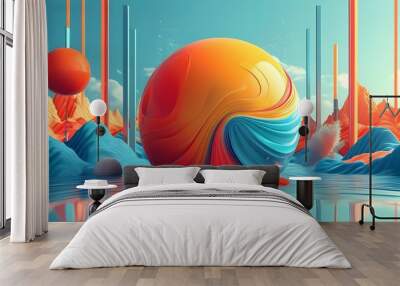 vibrant pop art illustration featuring dynamic 3D balls with a generative AI twist Wall mural