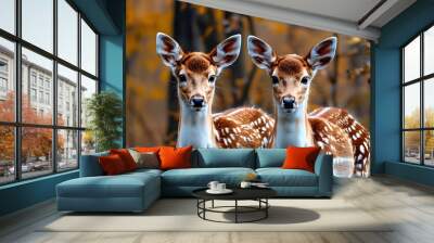 Young fawns in an autumn forest embodying innocence and the beauty of nature Wall mural