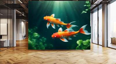 Zen-inspired koi fish tank showcasing tranquility and harmony from a top view perspective Wall mural