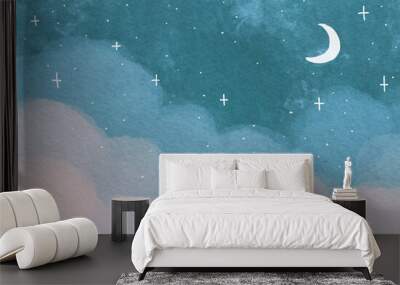 背景素材_水彩テクスチャ_夜空 Wall mural