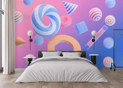 Abstract geometric figures, curves and figures, 3d rendering. Wall mural