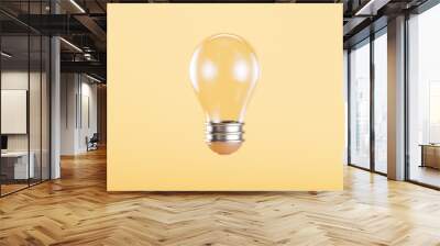 Light bulb in the yellow background, 3d rendering. Wall mural