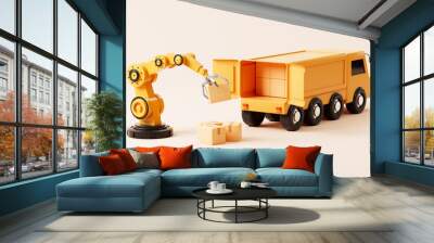 Mechanical arm carry the goods to the truck, 3d rendering. Wall mural