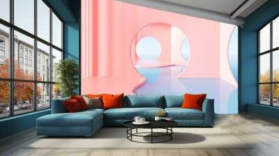 Pink curved architecture with water surface background, 3d rendering. Wall mural