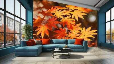 The maple red leaves of Benxi of China. Wall mural