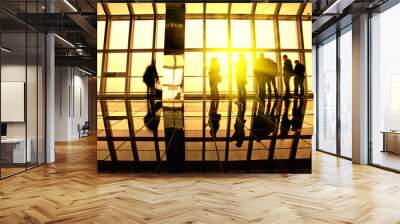 silhouette of the tourists at transparent viewing observatory Wall mural