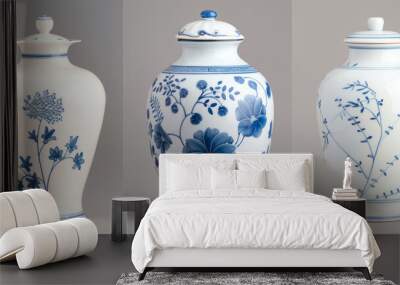 Blue and white porcelain vases in Ming and Qing Dynasties in China Wall mural