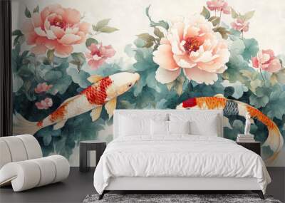 Retro traditional Chinese elements flower and bird texture art background Wall mural