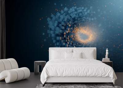 The background of future science and technology theme composed of particles and lines Wall mural