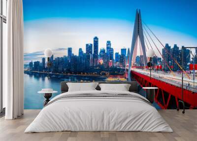 cityscape and skyline of downtown near water of chongqing at sunset Wall mural