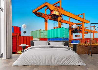 Containers box from Cargo freight ship for import export,logistic concept Wall mural