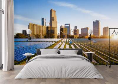 Eco-environmentally friendly green energy of sustainable development of solar power plant with nanchang skyline Wall mural