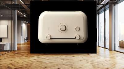 Cream-colored toaster with white elements and buttons, set against a black background. This isolated vector illustration showcases a detailed design of the toaster with a clean and modern look, perfec Wall mural