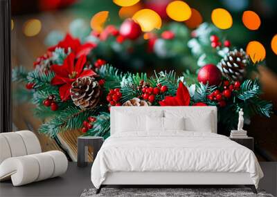 Close-up of a festive Christmas wreath Wall mural