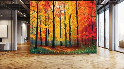 In the autumn forest, colorful leaves are intertwined to show the beauty of nature. Wall mural