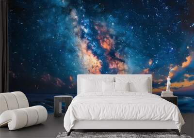 The bright starry sky and the Milky Way complement each other, showing the mystery and beauty of the vast universe. Wall mural