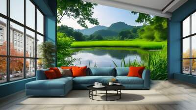 The green summer pastoral scenery, the tranquil environment blends with the natural scenery. Wall mural