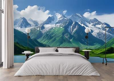 The magnificent mountains intertwined with green mountains, green waters and white snow present the original beauty of nature. Wall mural