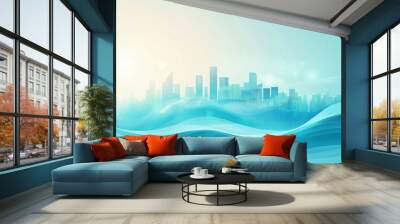 Blue technology line curve city background Wall mural