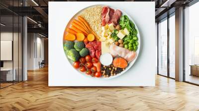 Fresh vegetables and fruits, dry grains and legumes for healthy vegetarianism that lowers cholesterol and blood pressure. Wall mural