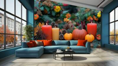 halloween pumpkin and candle Wall mural